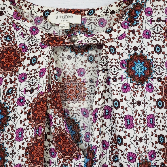 Umgee mandala print keyhole bell sleeve mini dress - Picture 4 of 9